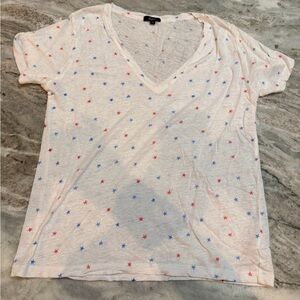Rails Cara Linen Blend Star Print V-Neck Tee Medium Patriotic